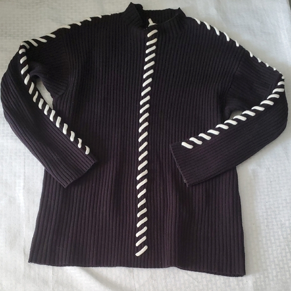 Eloquii Black and White Rib Whipstitch Sweater Sz 14/16 - Picture 8 of 12